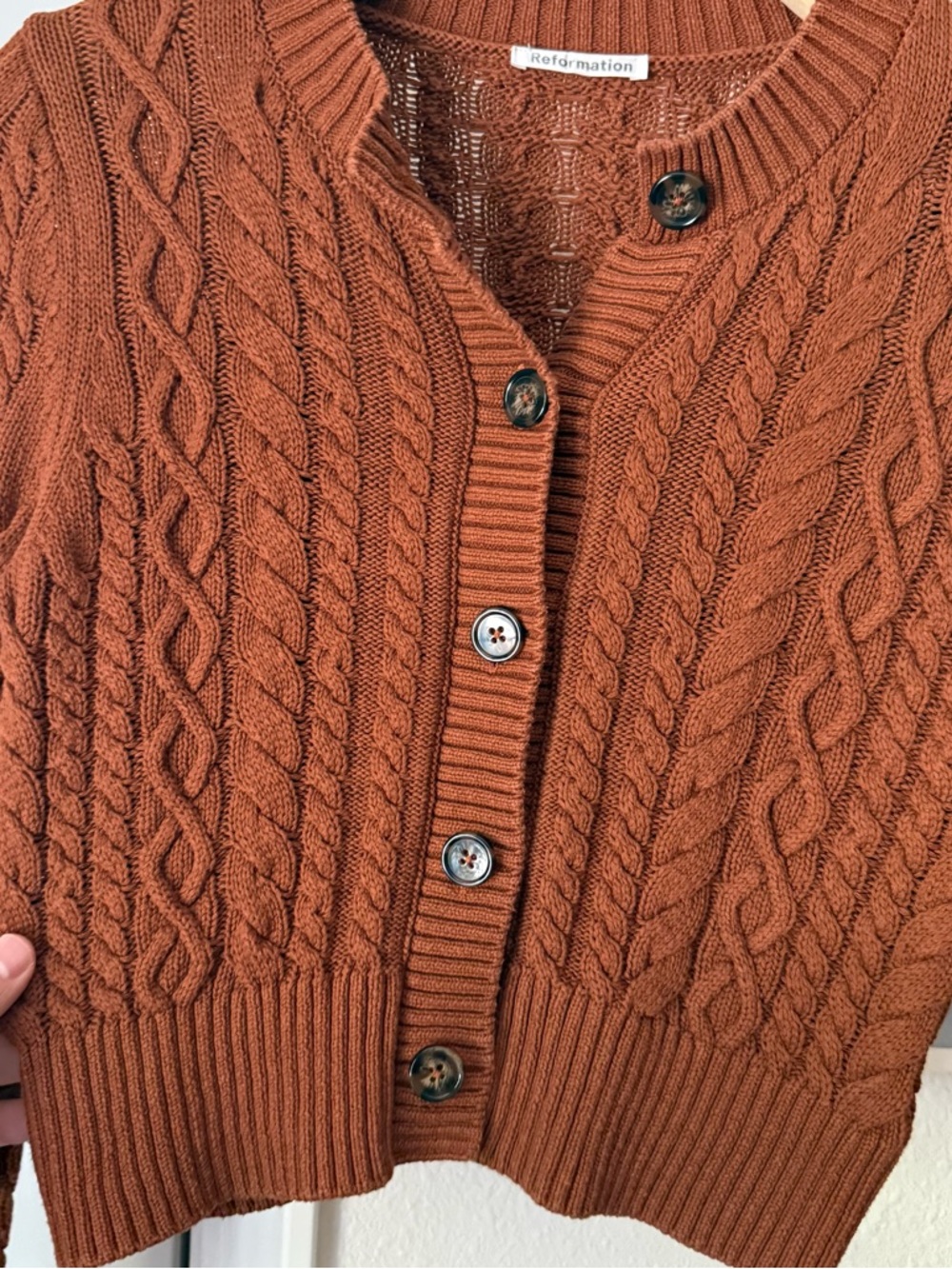 Reformation Rust Cable-Knit Cropped Cardigan - Picture 2 of 6
